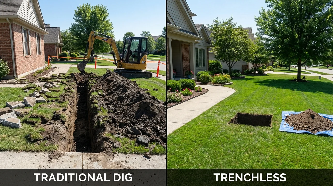 Trenchless sewer repair with minimal yard damage versus traditional excavation in Barranquitas, PR